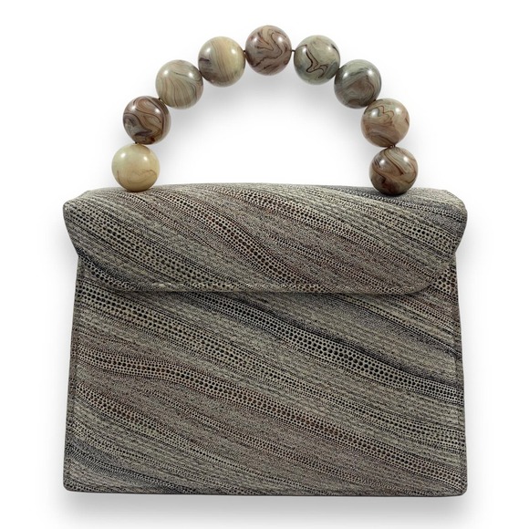 90's designer MICHELLE LALONDE New York reptile suede mini bag tortoise handle - Picture 14 of 14